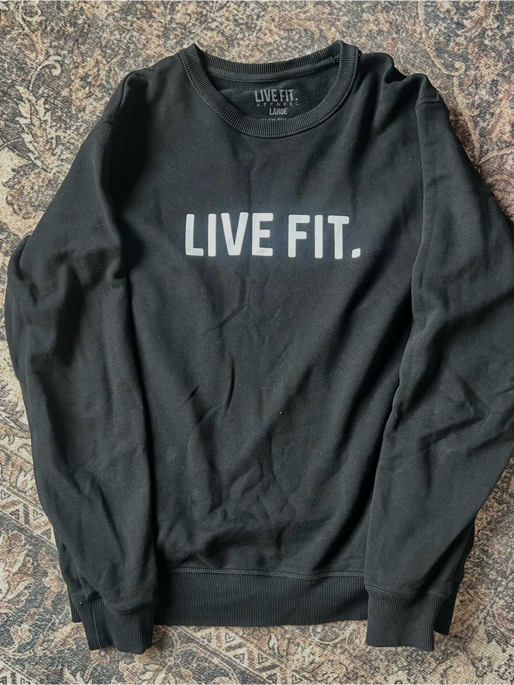 Men’s Live Fit Apparel Black Spellout Crewneck Sweatshirt Large LVFT